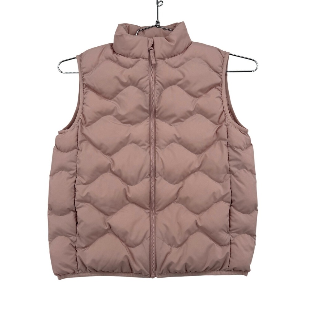 Uniqlo Puffer Vest Kids 9-10 Pink Excellent Wave Quilted Zip Up Mock Neck